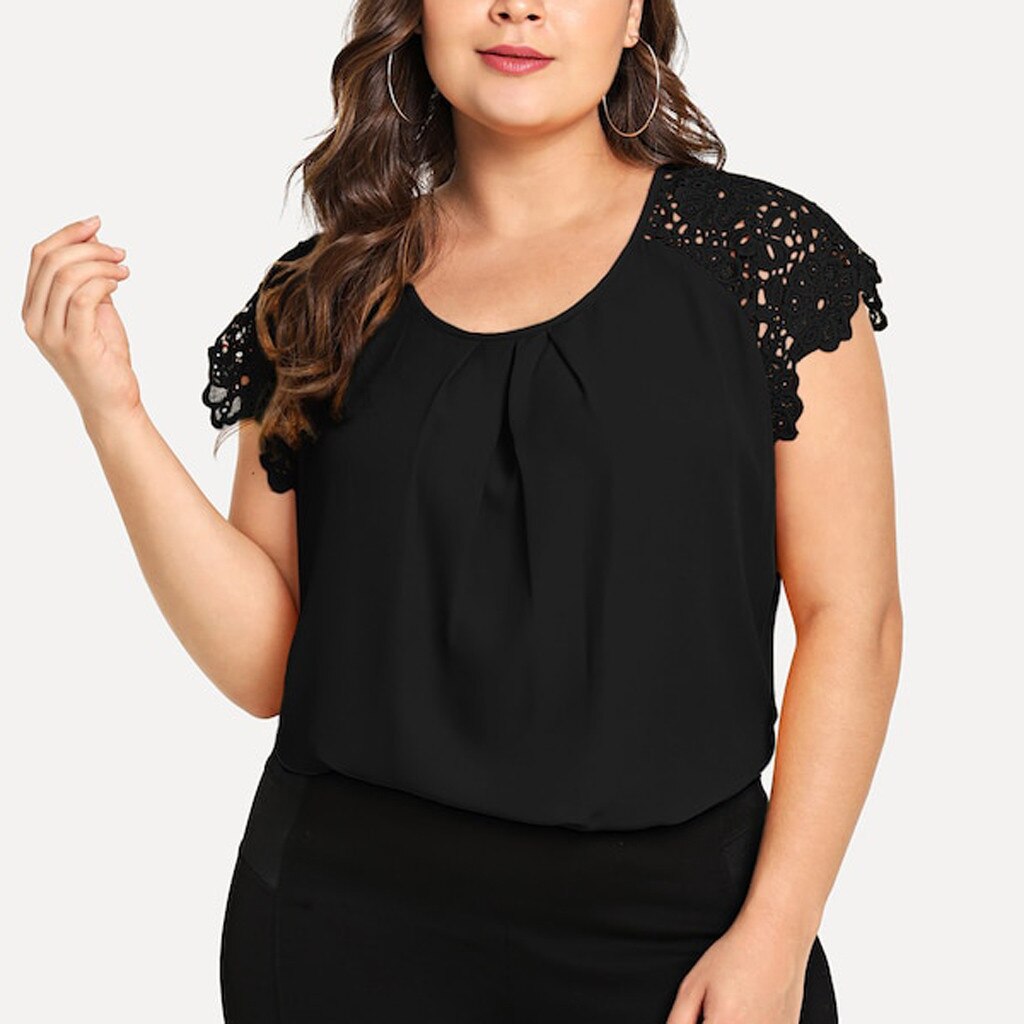 Women's Plus Size Floral-Lace Short-Sleeve Blouse