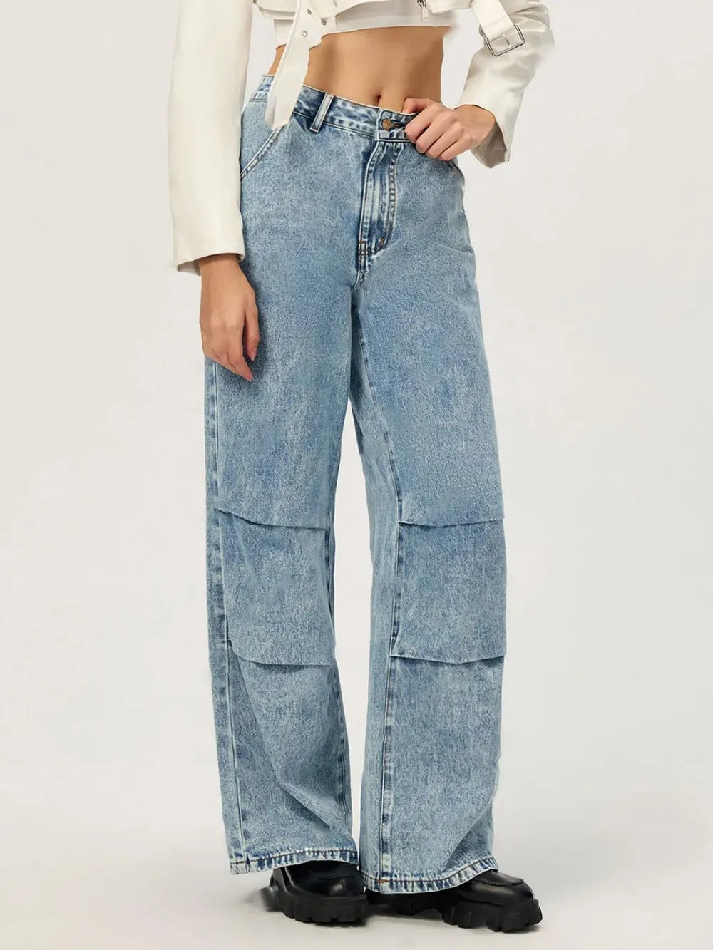 Wide-Leg Cotton-Blend Jeans