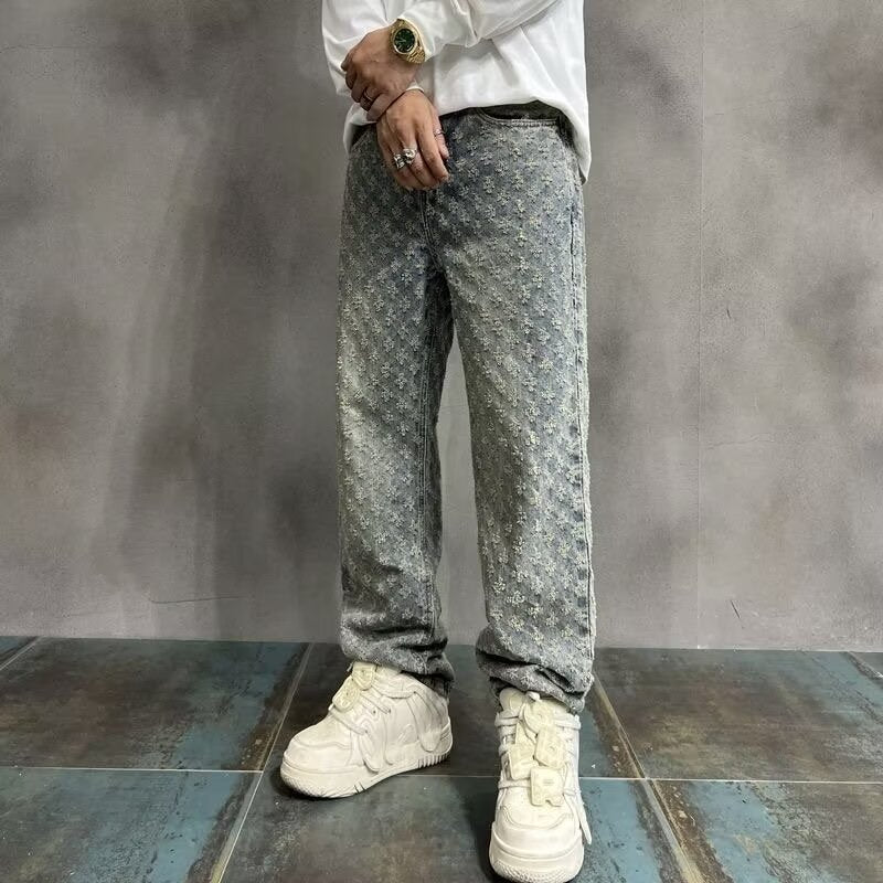 Men's Hip-Hop Print Wide-Leg Jeans