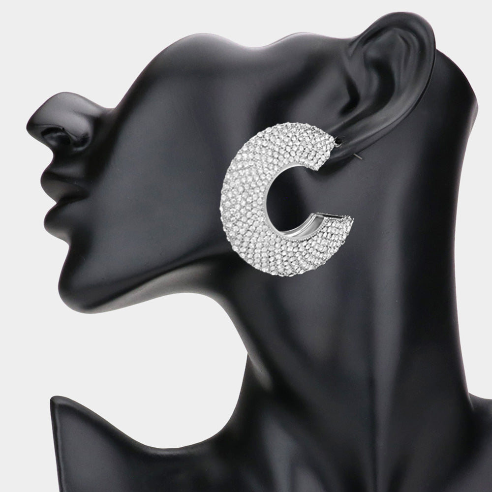 Rhinestone-Studded Evening Hoop Earrings