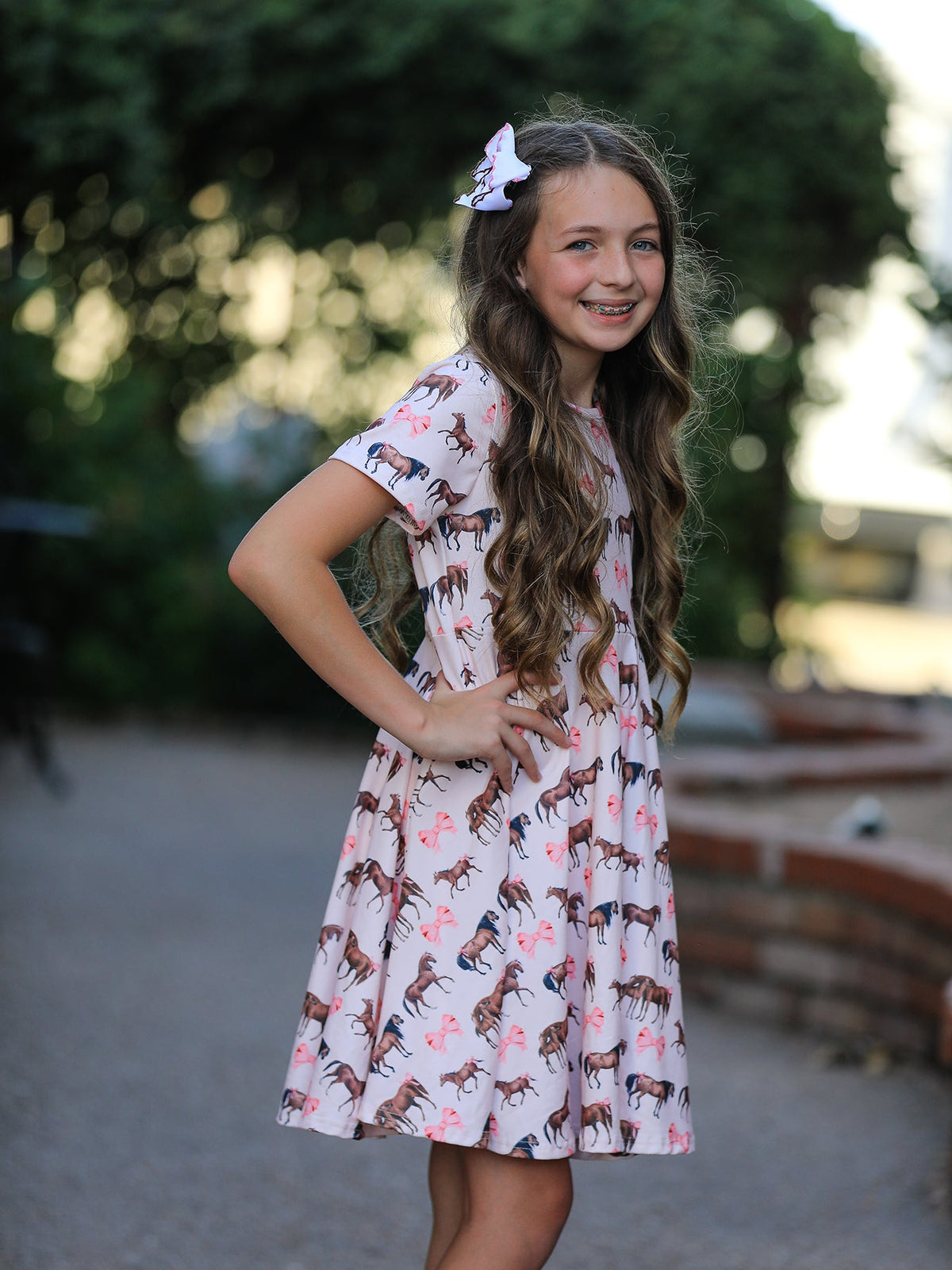Girls' Western Horse Print Twirl Dress