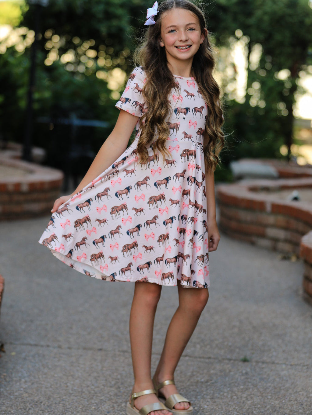 Girls' Western Horse Print Twirl Dress