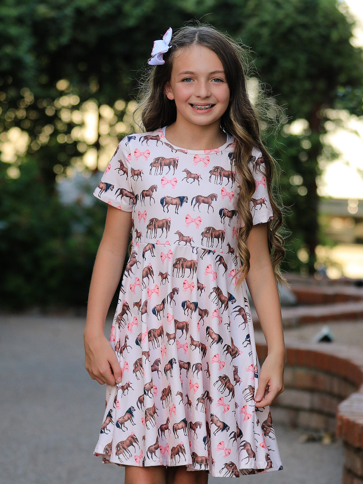 Girls' Western Horse Print Twirl Dress