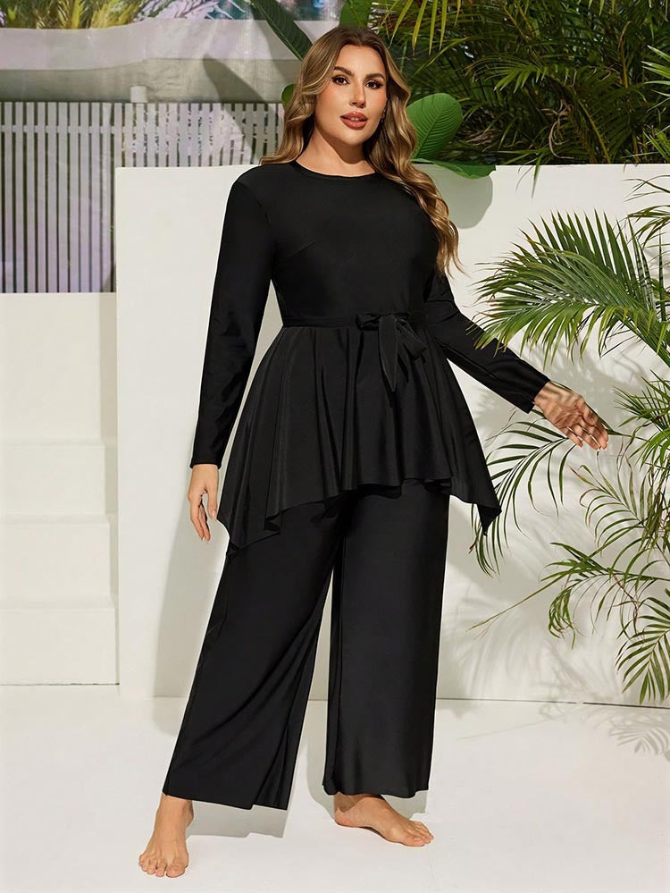 Women's Plus Size Strapless Two-Piece Swim Dress Set