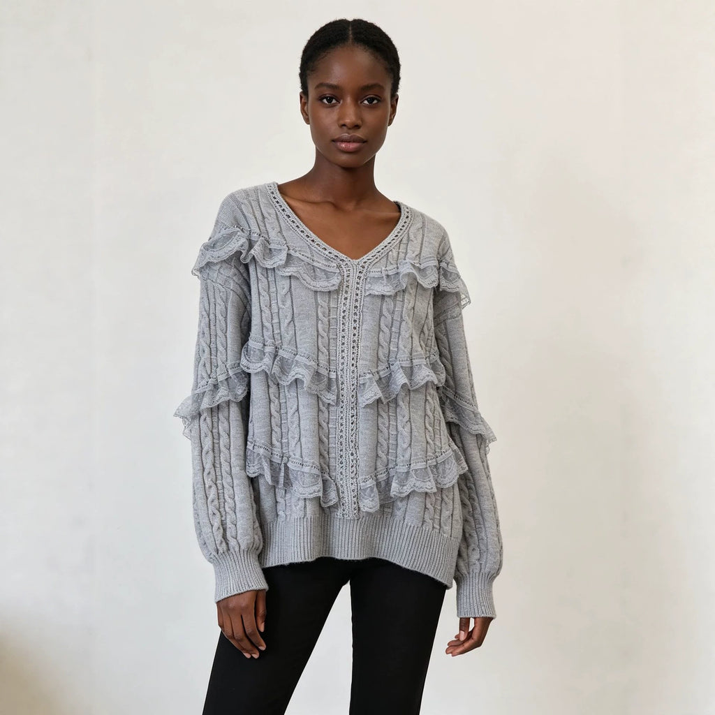 Relaxed V-Neck Pullover Sweater
