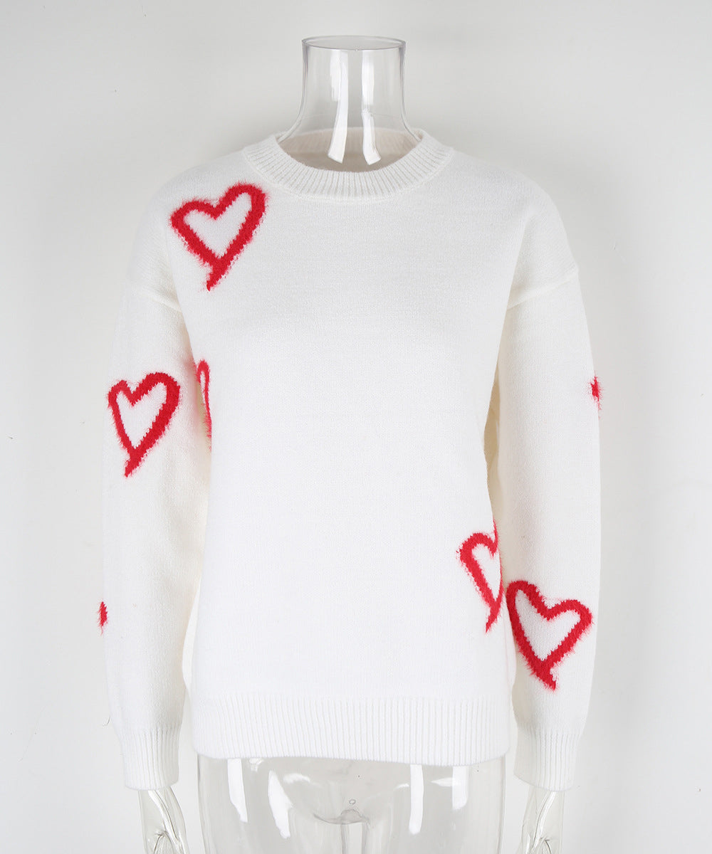 Heart Crewneck Pullover Sweater