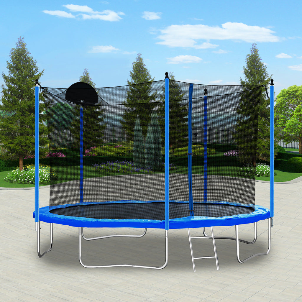 12-Foot Trampoline with Basketball Hoop, Ladder & Safety Enclosure