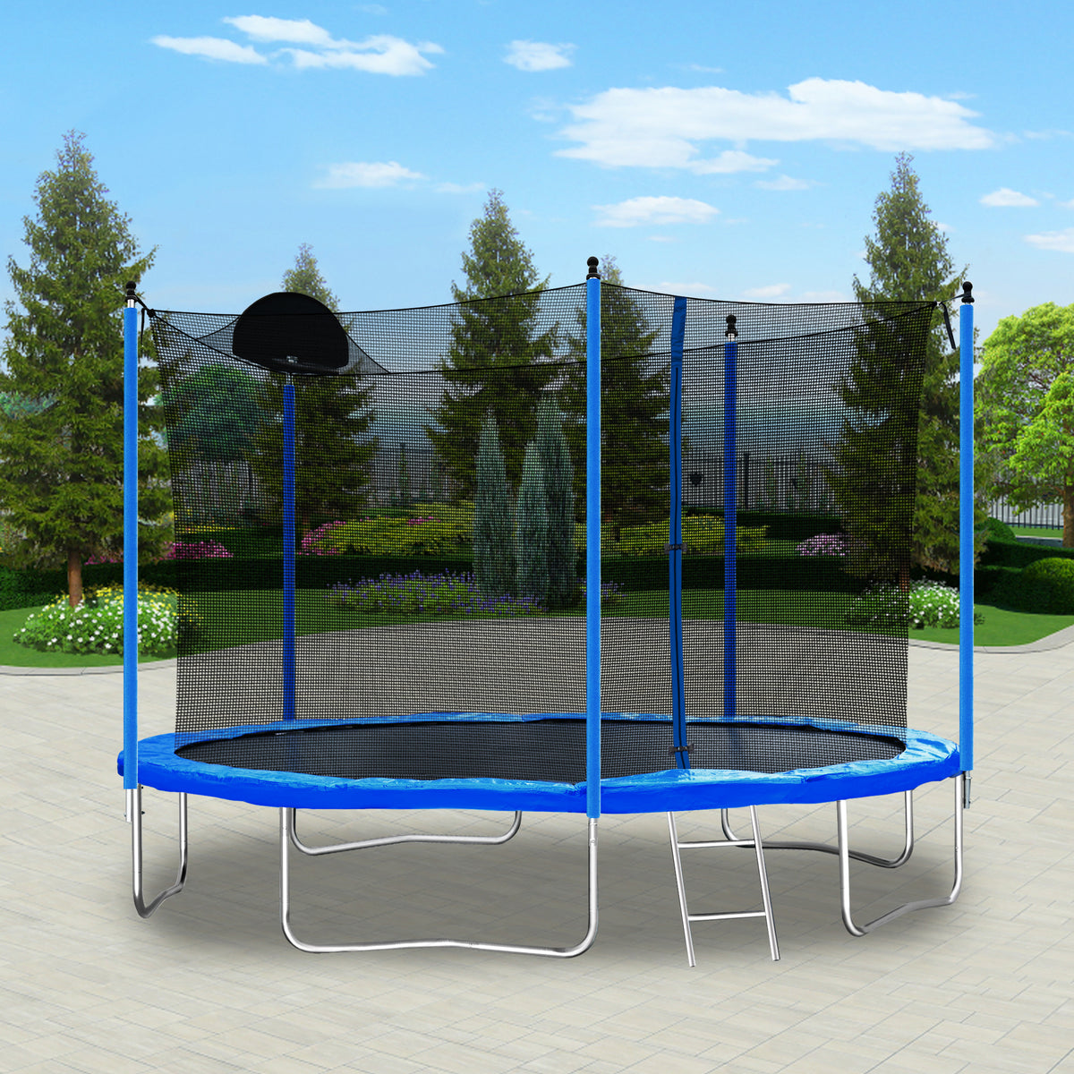 12-Foot Trampoline with Basketball Hoop, Ladder & Safety Enclosure