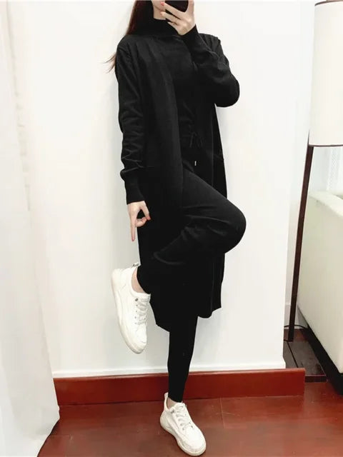 Three-Piece Knit Cardigan, Vest & Pants Set