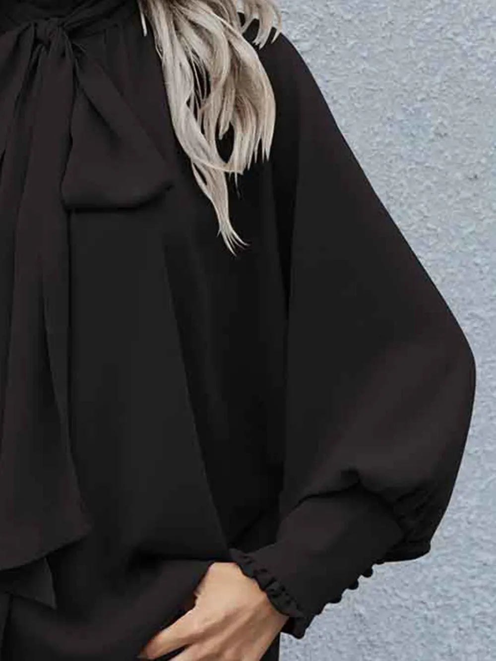 Women's Tie-Neck Lantern-Sleeve Blouse