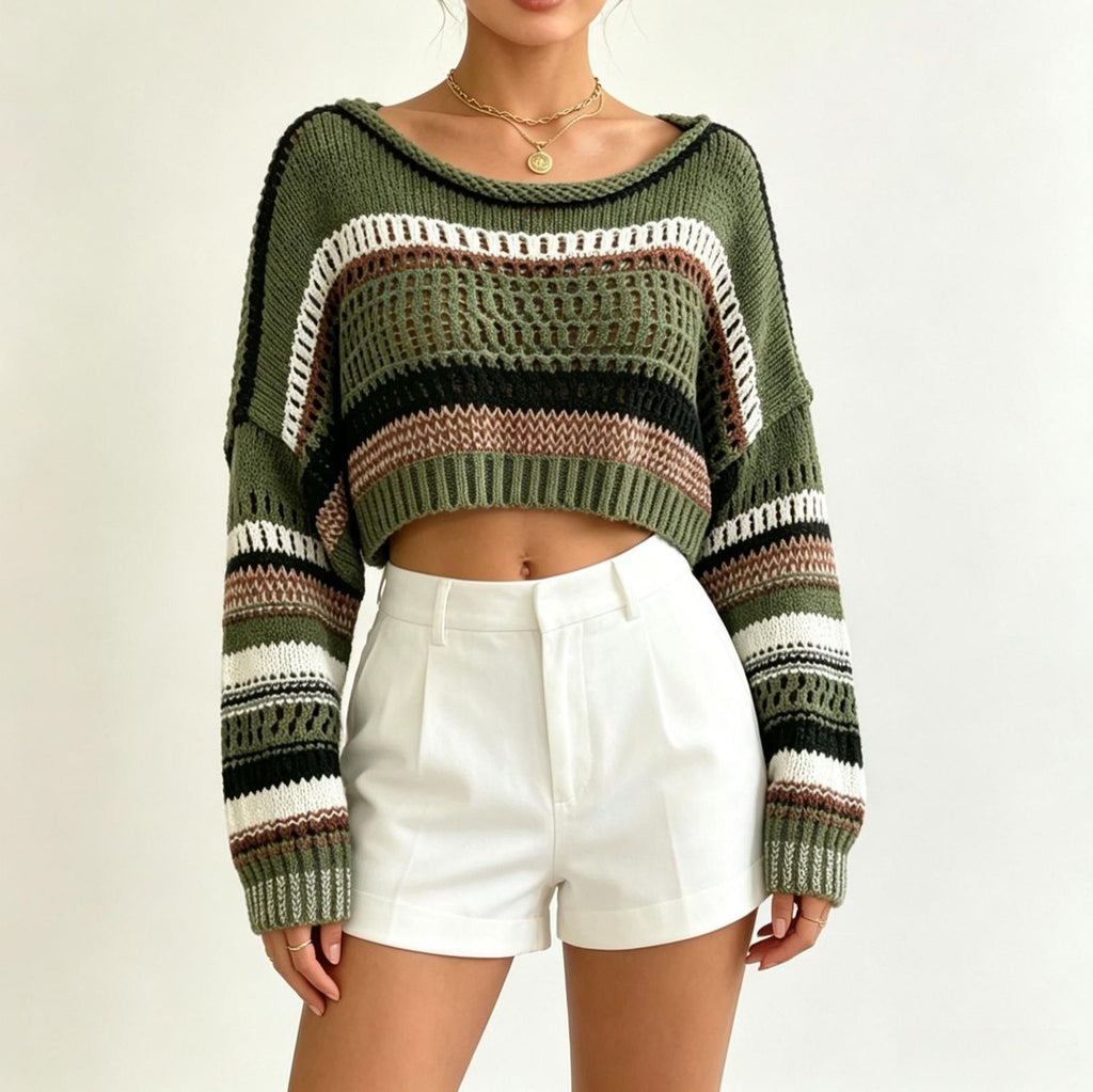 Women's Color-Block Loose-Fit Pullover Sweater