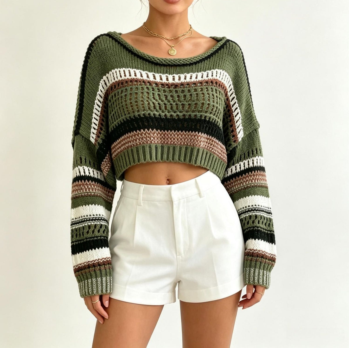 Women's Color-Block Loose-Fit Pullover Sweater