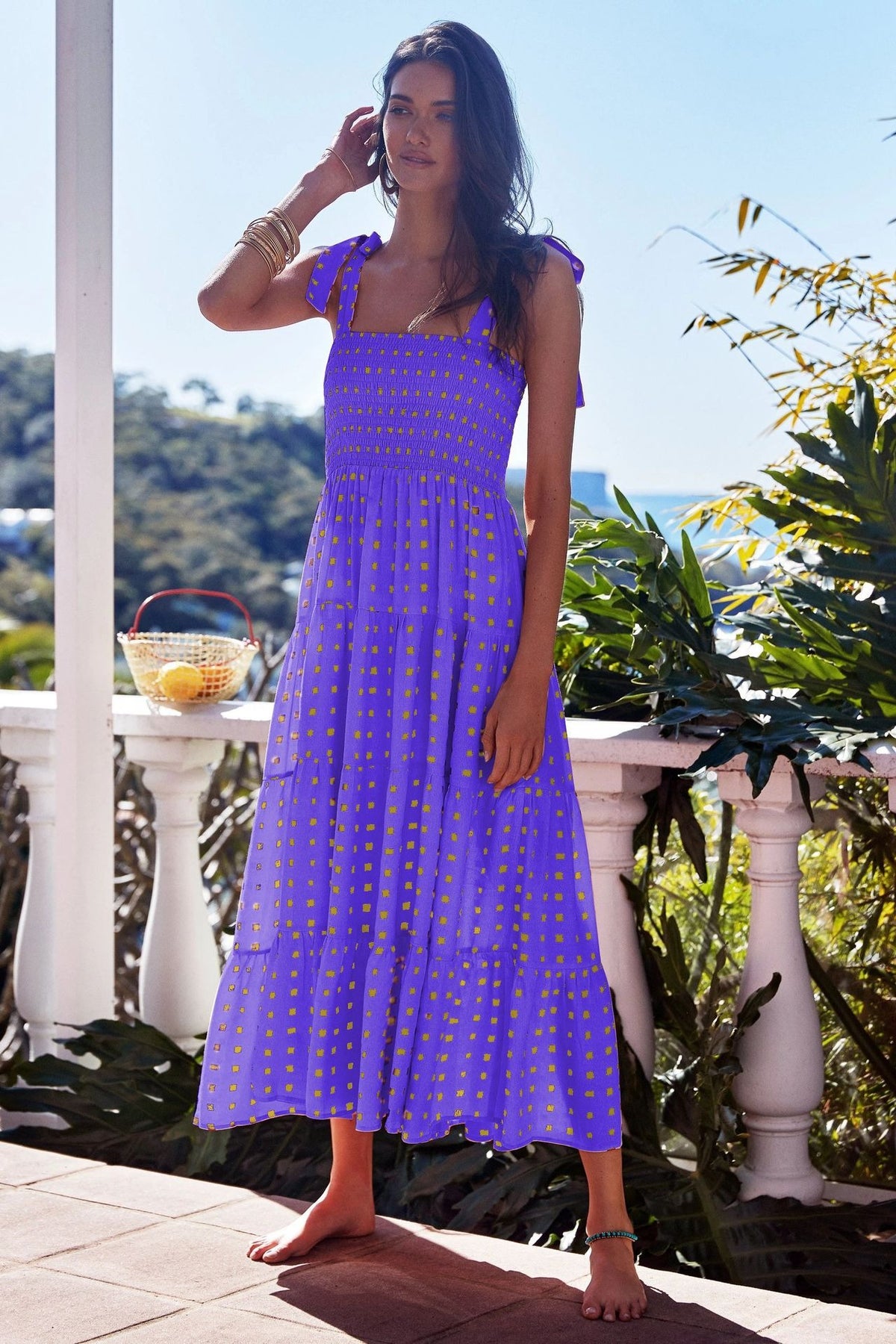 Printed High-Waist Pleated Maxi Dress