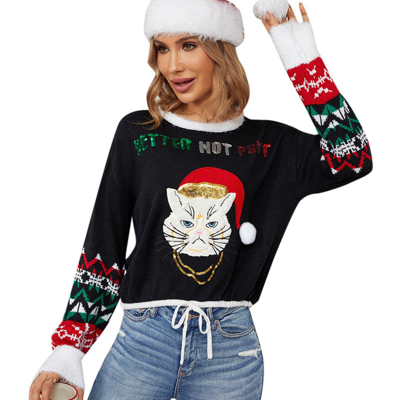 Black Embroidered Christmas Sweater