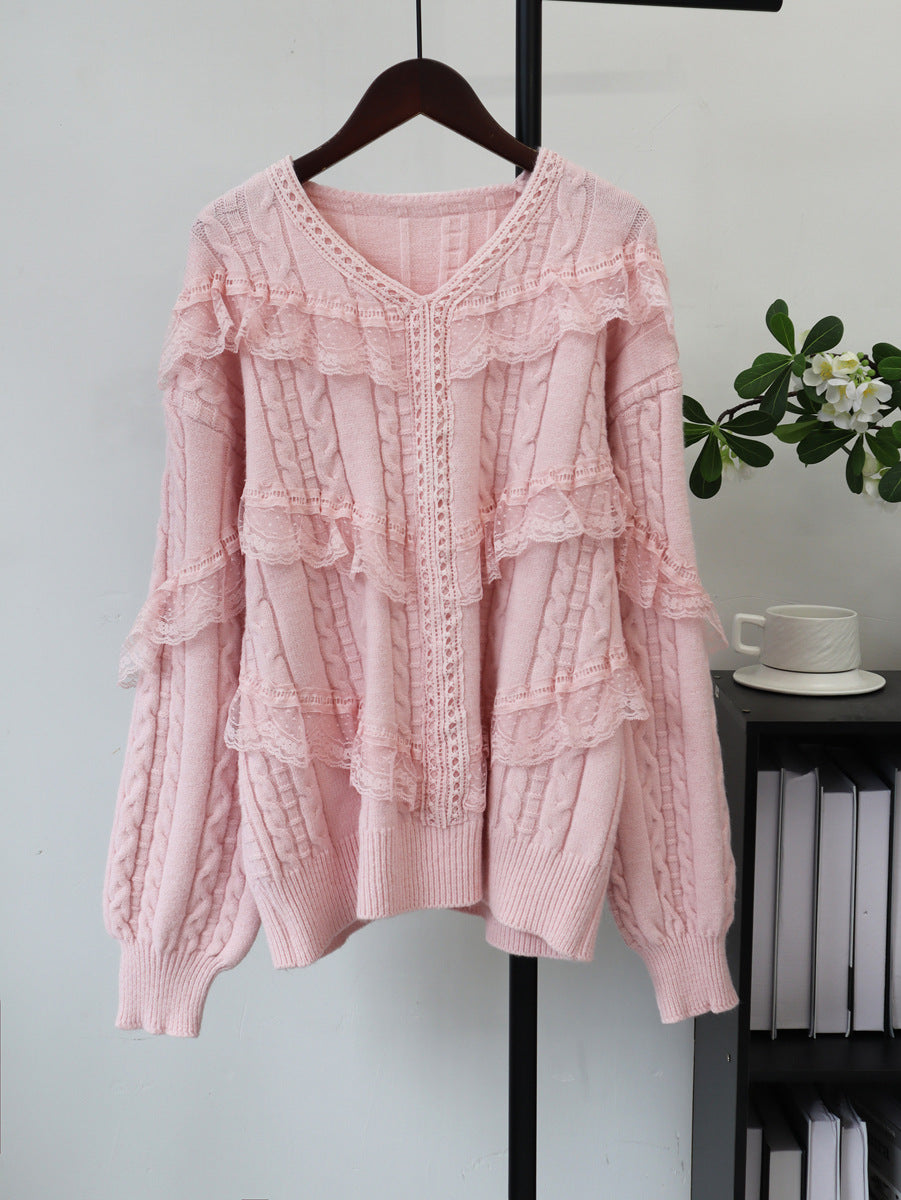 Relaxed V-Neck Pullover Sweater
