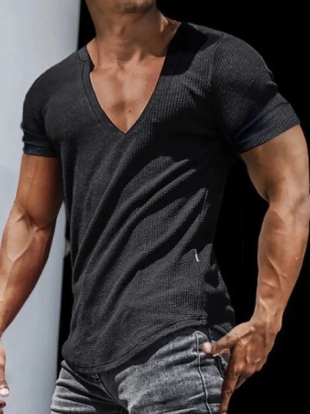 Men's Plus Size Notched-Neck Short-Sleeve T-Shirt
