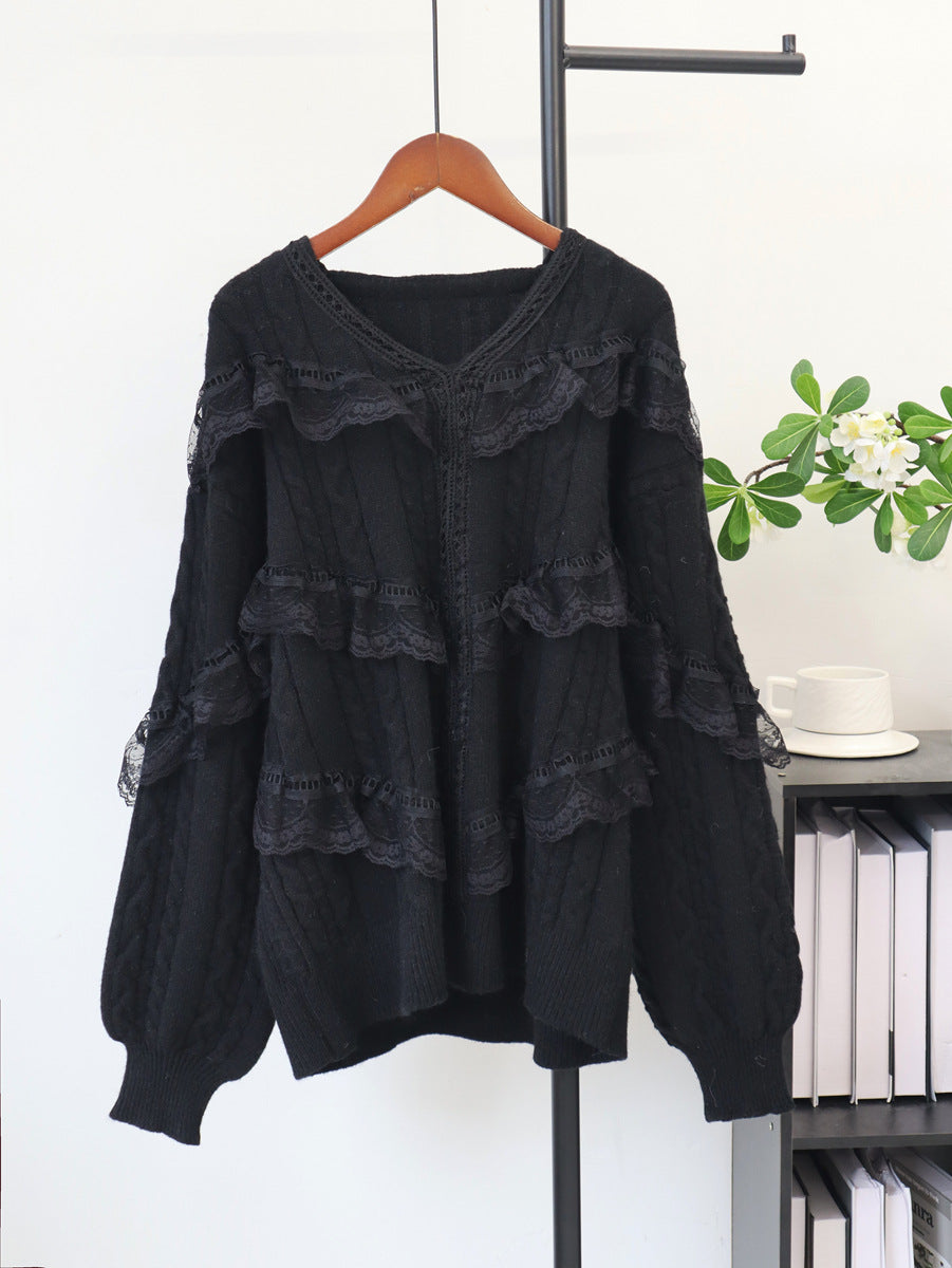 Relaxed V-Neck Pullover Sweater