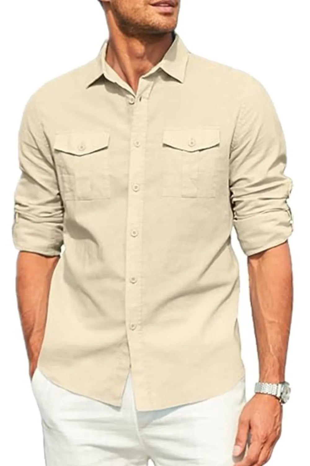 Men's Plus Size Cotton Button-Down Shirt