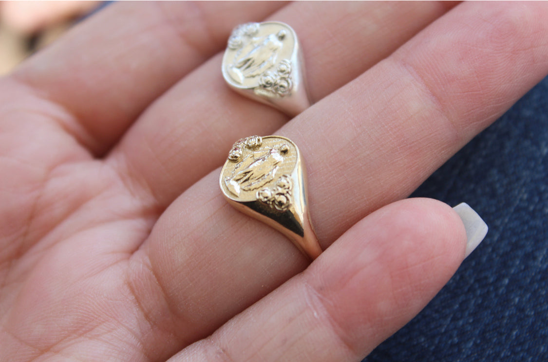 925 Sterling Silver Miraculous Medal Signet Ring
