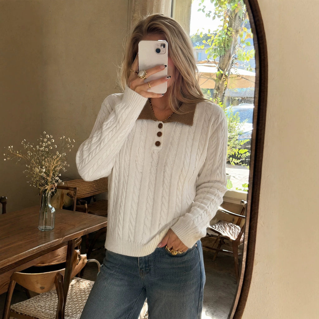 Polo-Collar Long-Sleeve Sweater