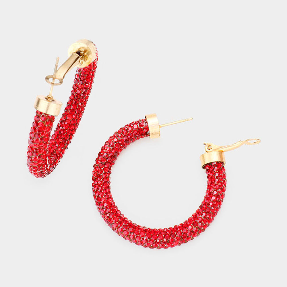 Rhinestone-Studded Sparkle Hoop Earrings