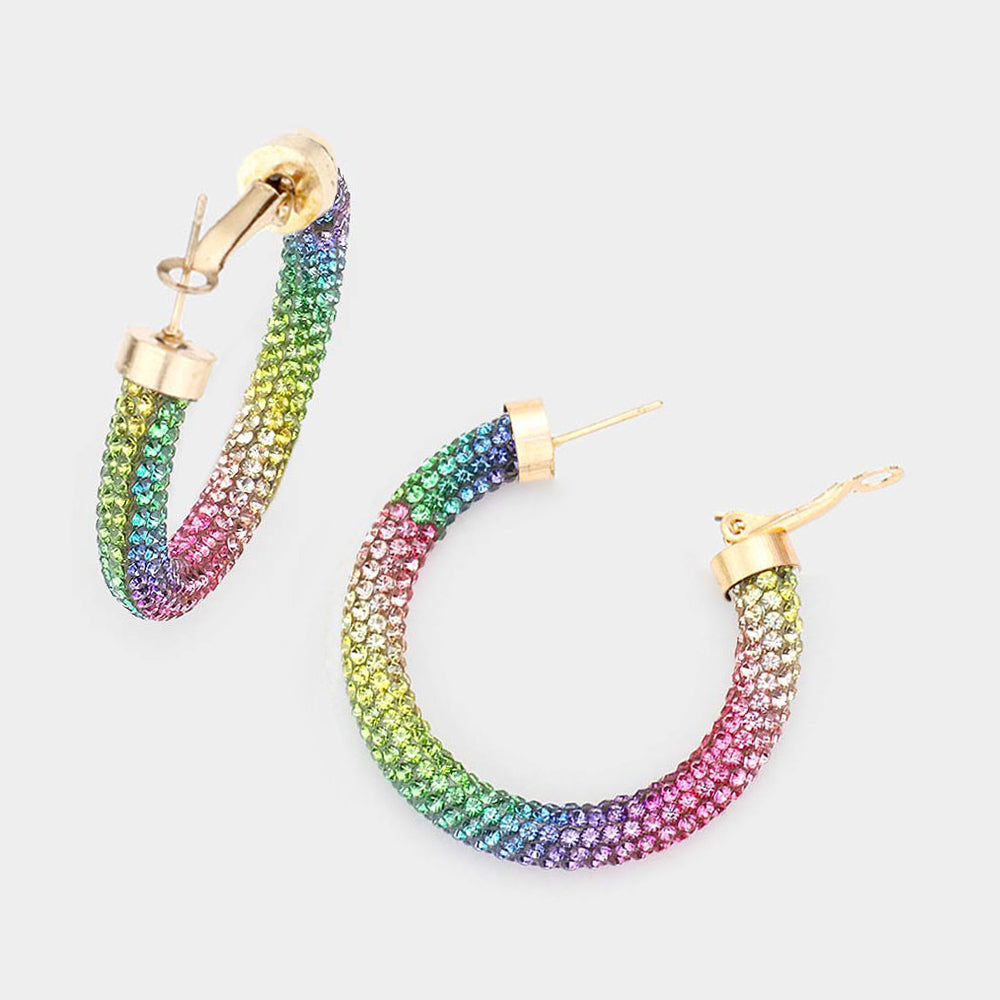 Rhinestone-Studded Sparkle Hoop Earrings