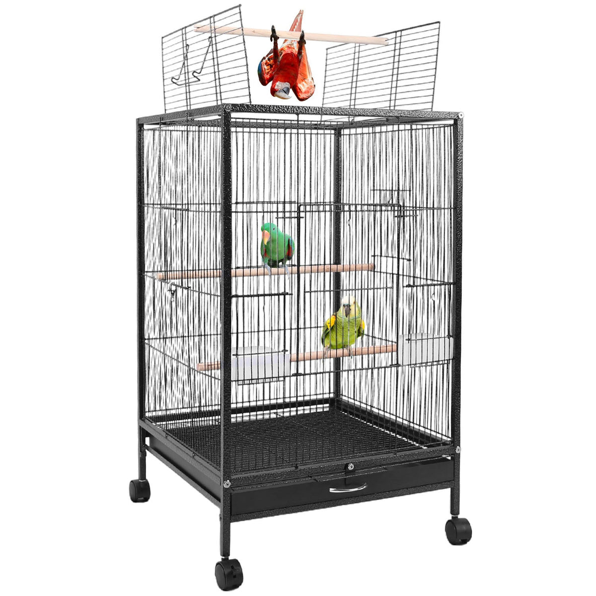 30.31In Height Bird Cage With Rolling Stand Bottom Tray Wrought Iron Wide Top Opening Large Bird Cage For