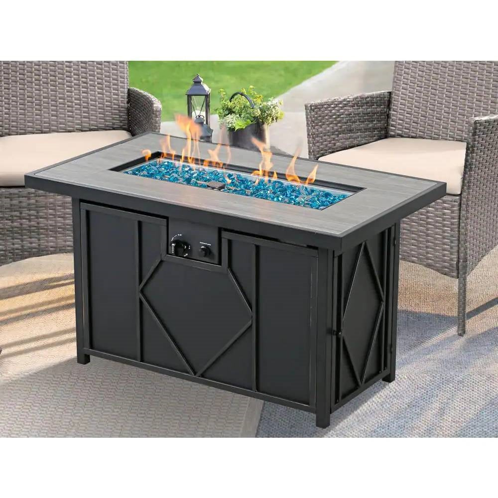 42-Inch Propane Patio Fire Pit Table with Blue Fire Glass