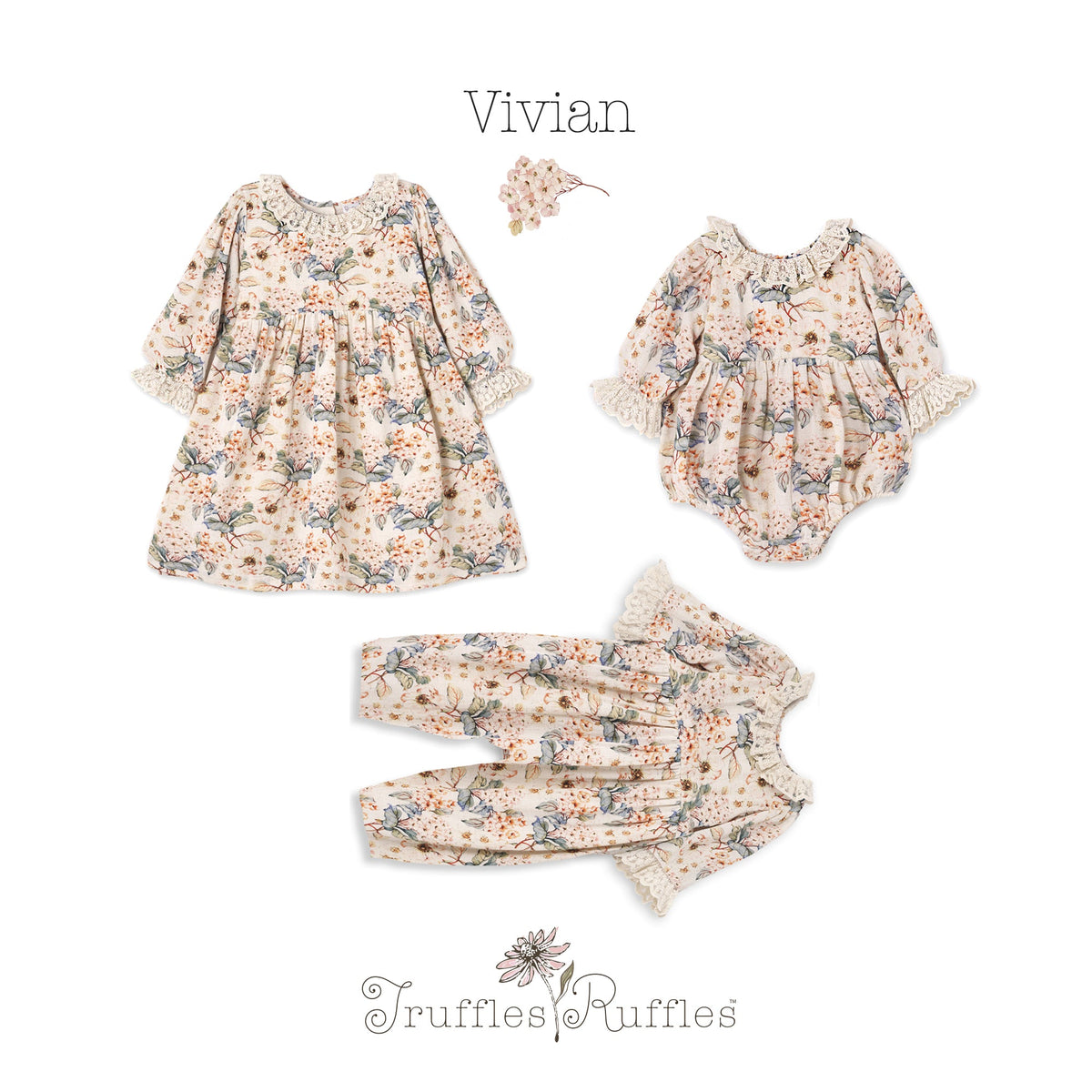 Girls' Vintage Floral Linen-Blend Dress