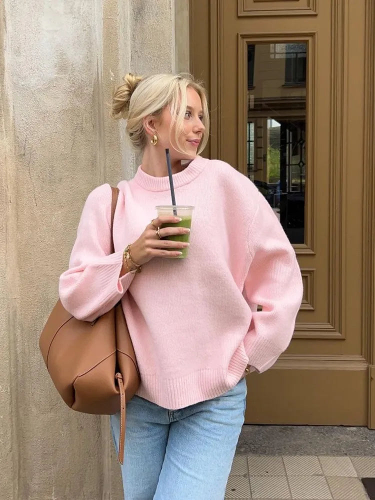 Women’s Pink Crewneck Knit Sweater