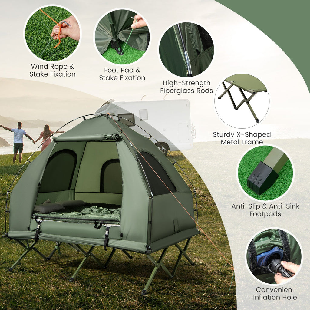 5-in-1 2-Person Camping Tent Cot with Air Mattress & Sleeping Bag