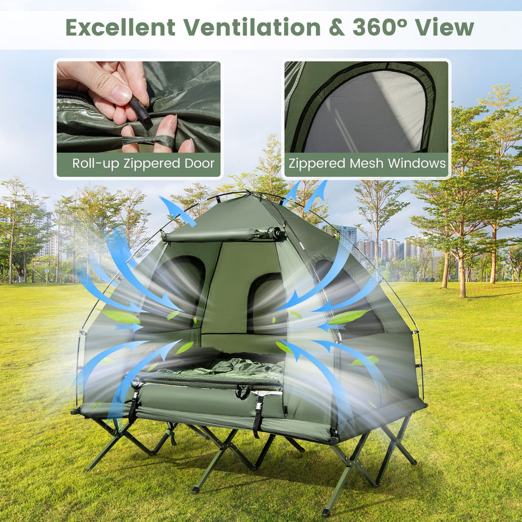 5-in-1 2-Person Camping Tent Cot with Air Mattress & Sleeping Bag