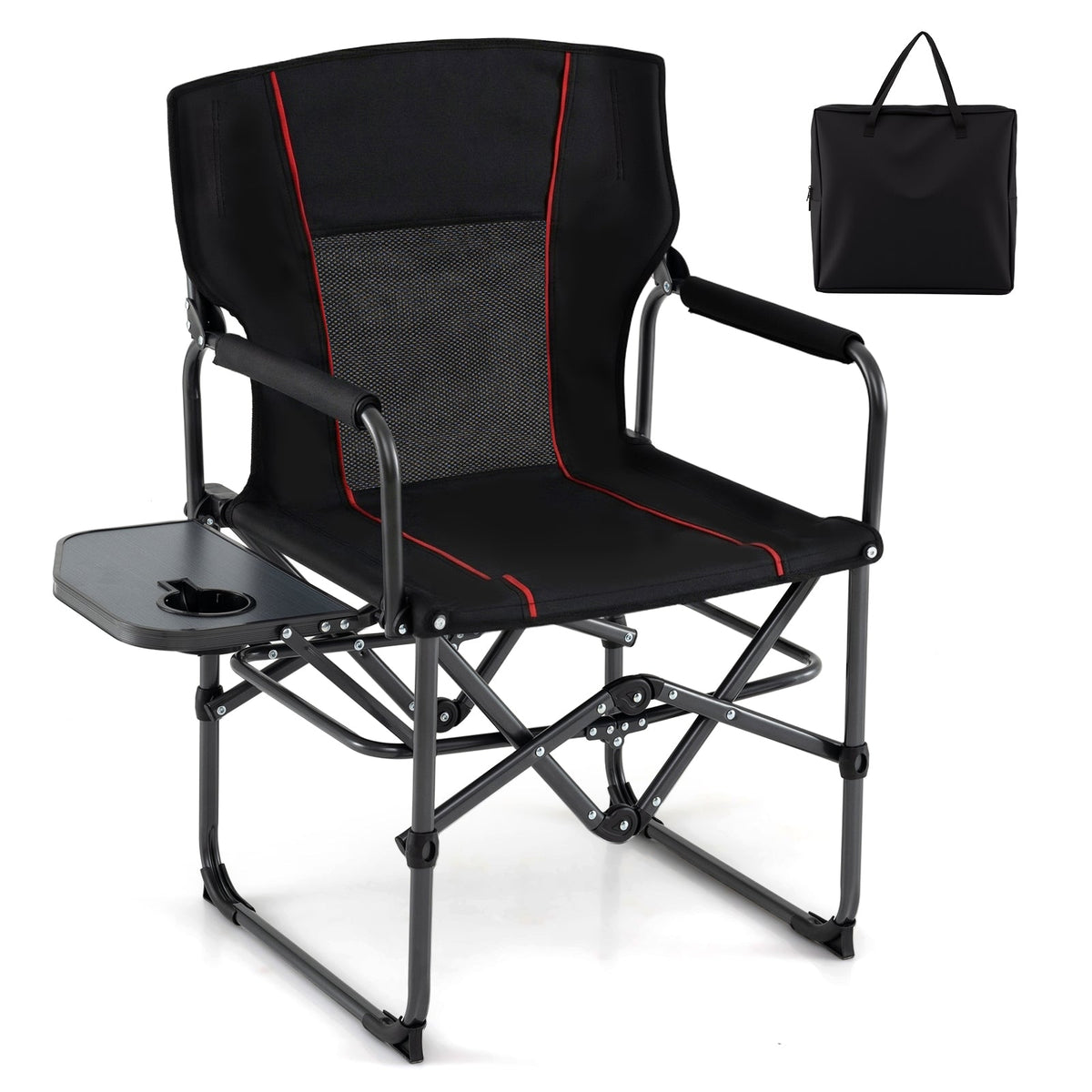 Folding Camping Chair with Side Table, Cup Holder & Carry Bag