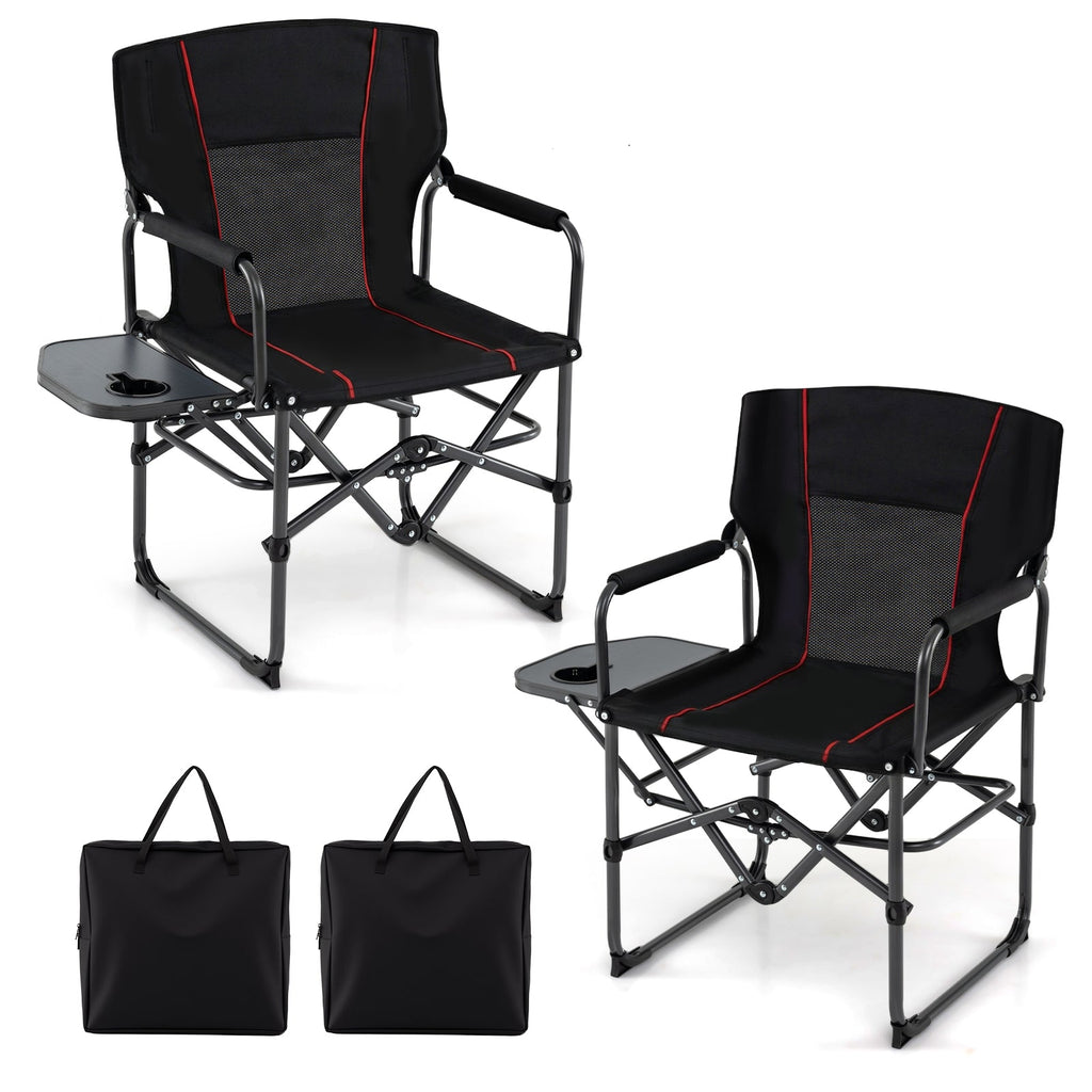 Folding Camping Chair with Side Table, Cup Holder & Carry Bag