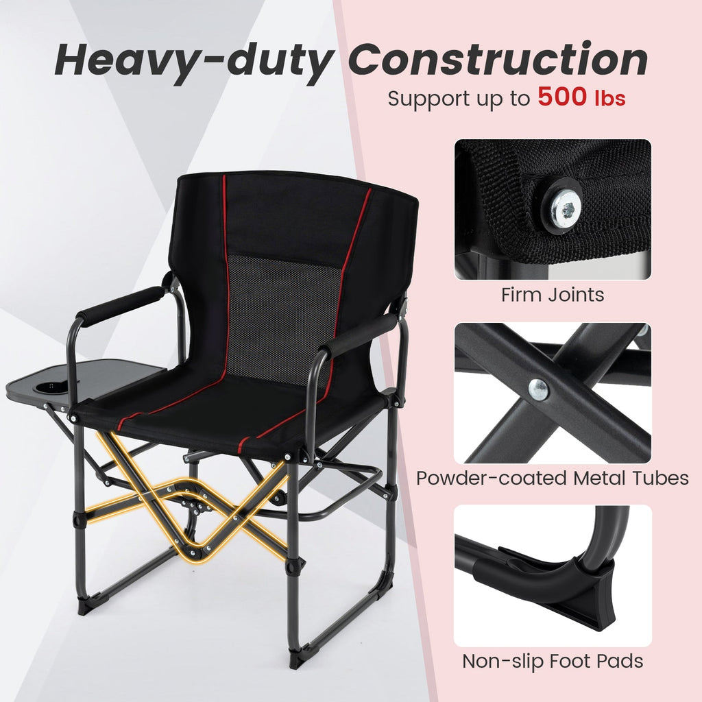 Folding Camping Chair with Side Table, Cup Holder & Carry Bag