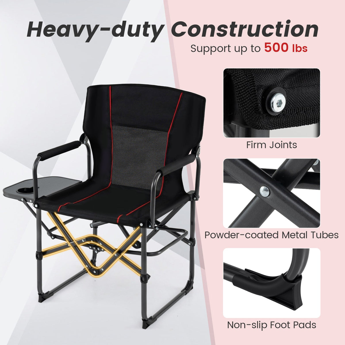 Folding Camping Chair with Side Table, Cup Holder & Carry Bag