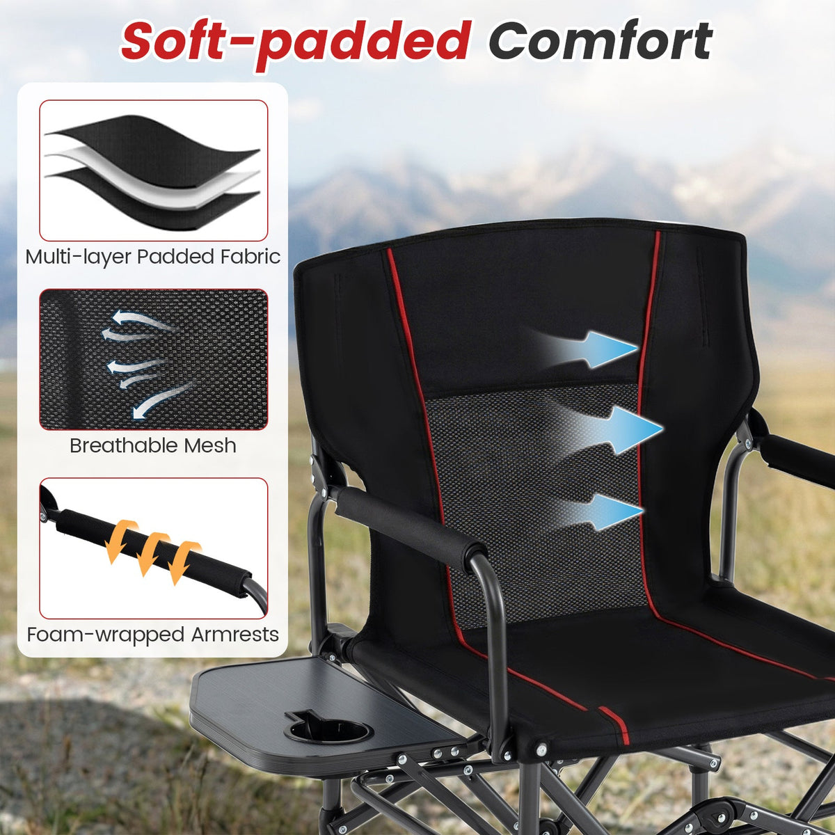 Folding Camping Chair with Side Table, Cup Holder & Carry Bag