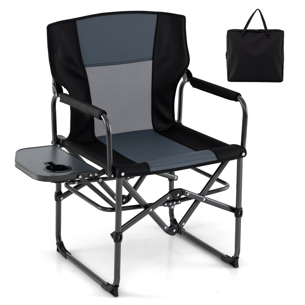 Folding Camping Chair with Side Table, Cup Holder & Carry Bag