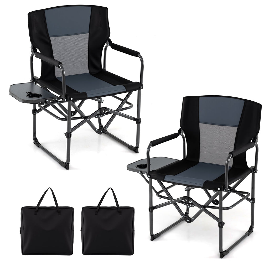Folding Camping Chair with Side Table, Cup Holder & Carry Bag