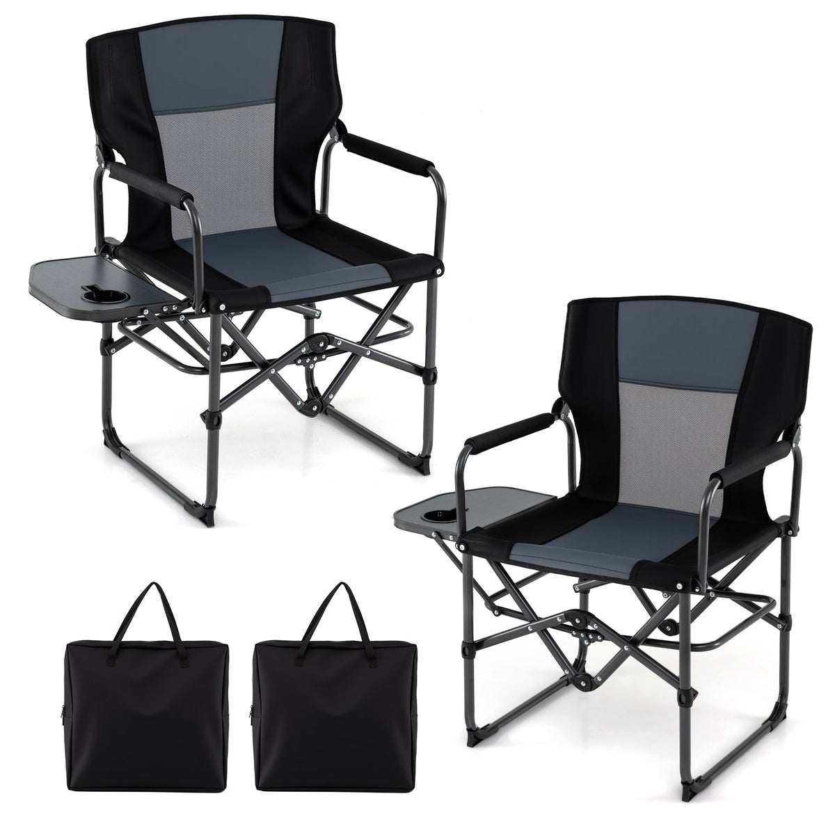 Folding Camping Chair with Side Table, Cup Holder & Carry Bag