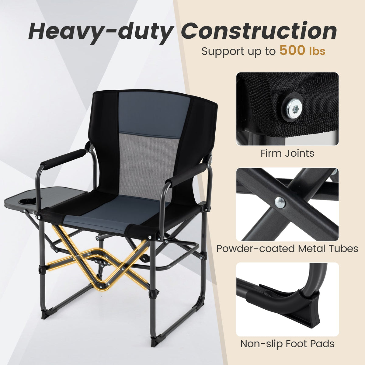 Folding Camping Chair with Side Table, Cup Holder & Carry Bag