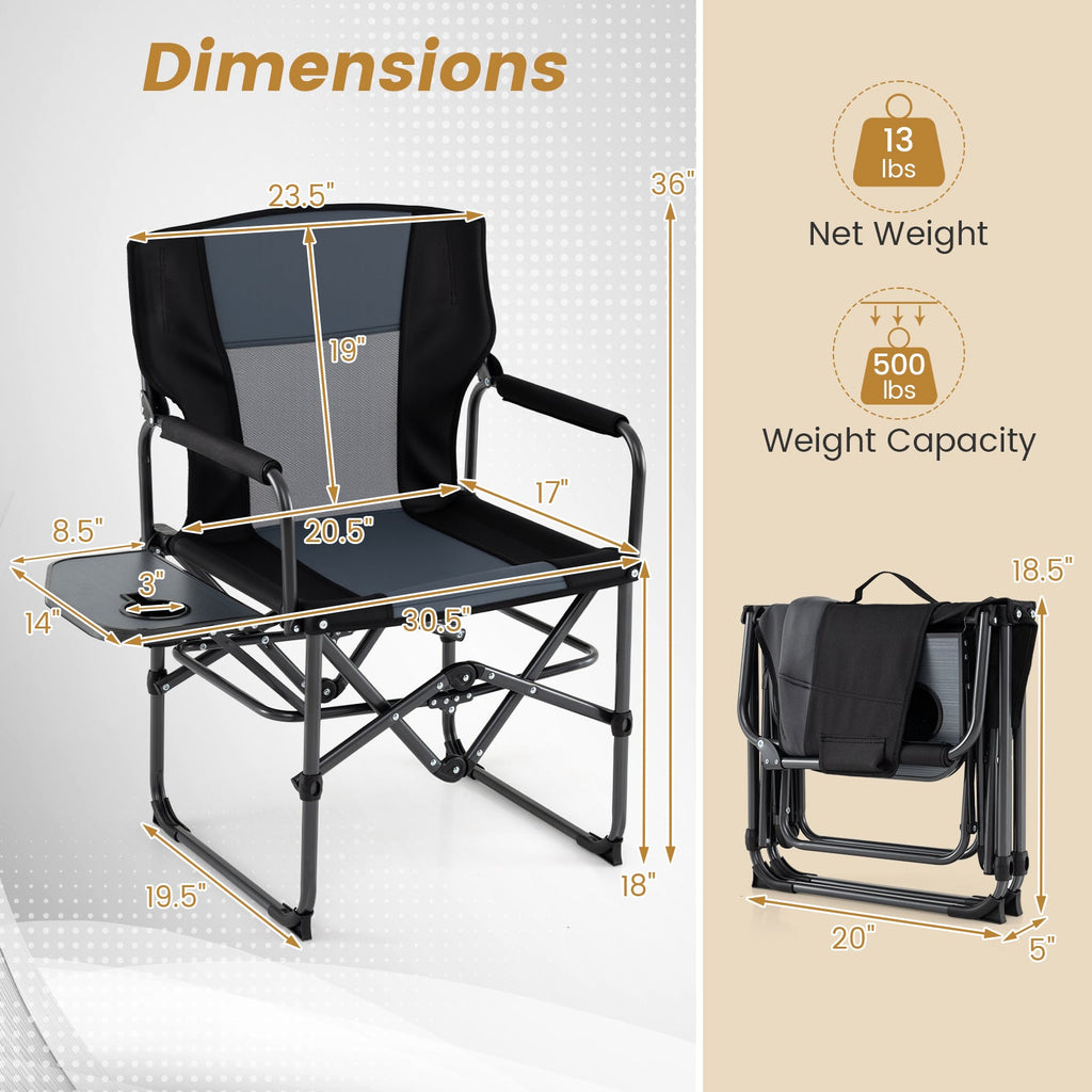 Folding Camping Chair with Side Table, Cup Holder & Carry Bag