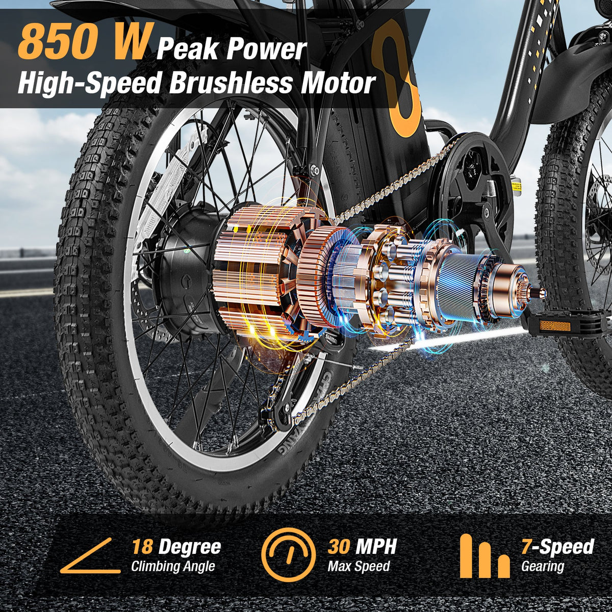Folding Electric Bicycle for Adults with 20-Inch Fat Tires Snow E-Bike
