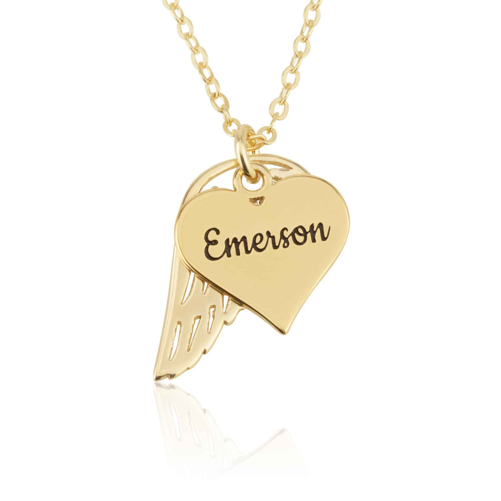 Personalized Angel Wing Heart Memorial Name Necklace