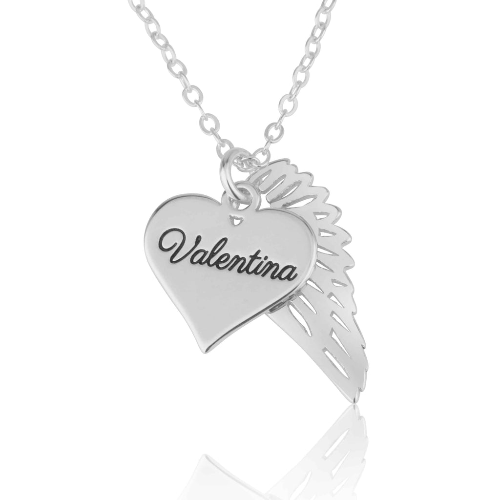 Personalized Angel Wing Heart Memorial Name Necklace