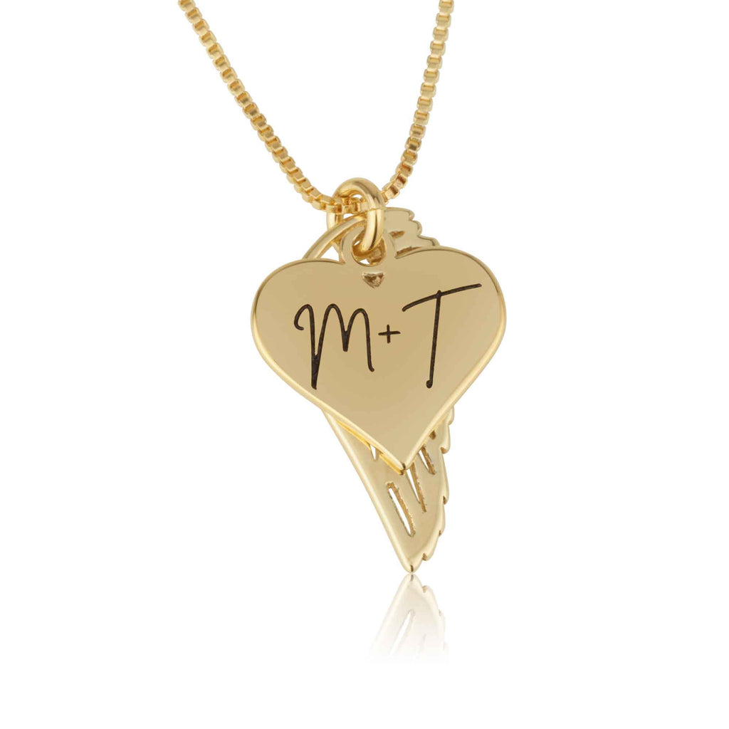 Personalized Angel Wing Heart Memorial Name Necklace