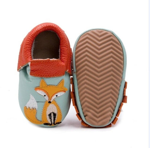 Fox-Print Leather Baby Moccasin Shoes