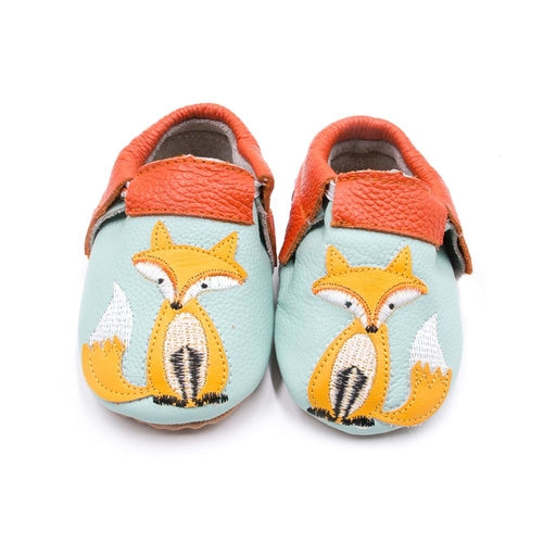 Fox-Print Leather Baby Moccasin Shoes