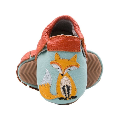 Fox-Print Leather Baby Moccasin Shoes