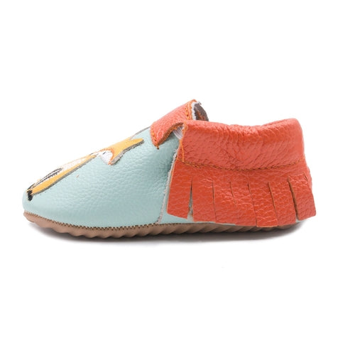 Fox-Print Leather Baby Moccasin Shoes